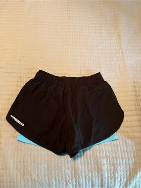 BCG Women’s Black Athletic Running Shorts with Light Blue Liner